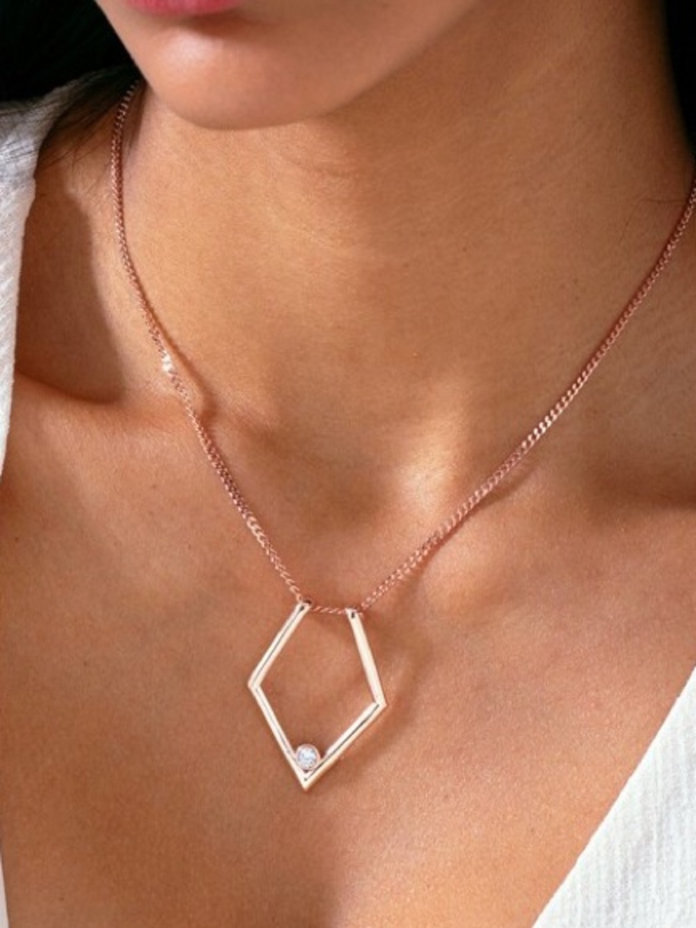 Rose Gold Geometric Pendant Necklace with Sparkling Accent - Women Jewelry